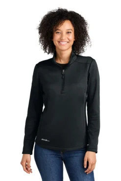 OUTLET-Eddie Bauer Ladies Smooth Mid Layer Fleece 1/2-Zip -Thread Logic Store 1200W 47176 Black 0 EB2370BlackModelFront