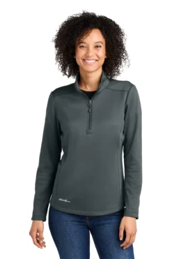 OUTLET-Eddie Bauer Ladies Smooth Mid Layer Fleece 1/2-Zip -Thread Logic Store 1200W 47176 IronGate 0 EB2370IronGateModelFront