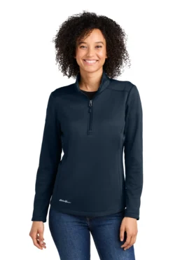 OUTLET-Eddie Bauer Ladies Smooth Mid Layer Fleece 1/2-Zip -Thread Logic Store 1200W 47176 RiverBlNv 0 EB2370RiverBlNvModelFront