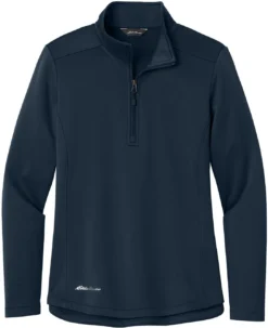OUTLET-Eddie Bauer Ladies Smooth Mid Layer Fleece 1/2-Zip -Thread Logic Store 1200W 47176 RiverBlNv 5 EB2370RiverBlNvFlatFront