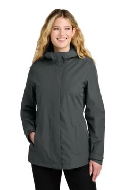 Port Authority Ladies C-FREE Rain Jacket -Thread Logic Store 1200W 47182 GreySteel 0 L714GreySteelModelFront