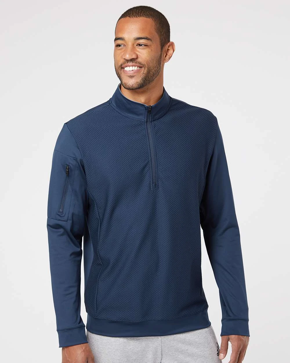 OUTLET-Adidas Performance Textured Quarter-Zip Pullover 11 OUTLET-Adidas Performance Textured Quarter-Zip Pullover - Image 11