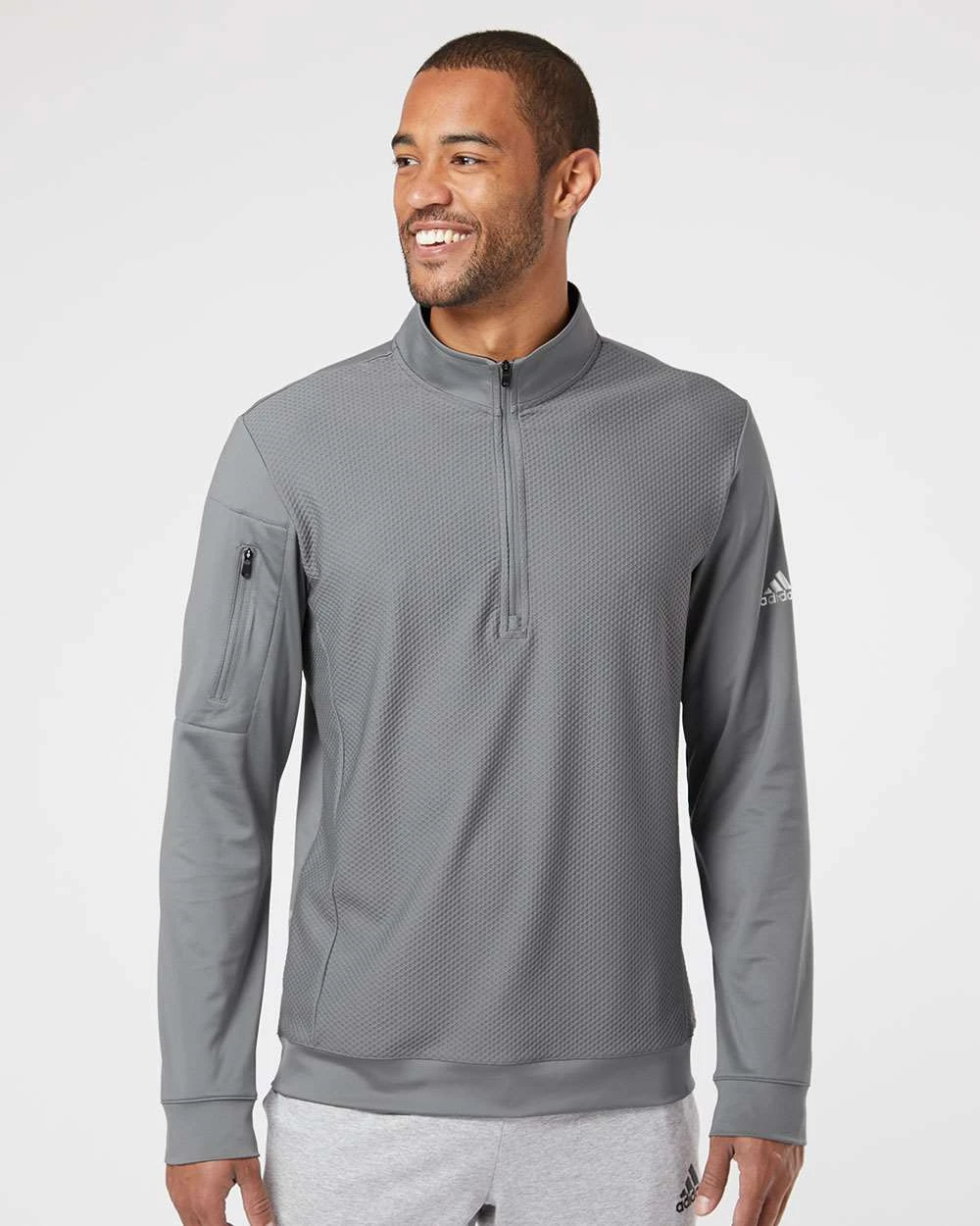 OUTLET-Adidas Performance Textured Quarter-Zip Pullover 17 OUTLET-Adidas Performance Textured Quarter-Zip Pullover - Image 17