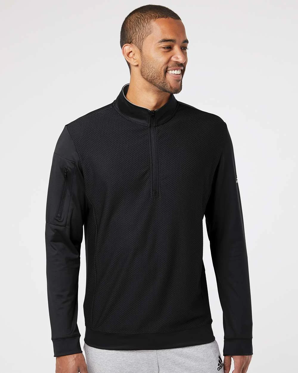 OUTLET-Adidas Performance Textured Quarter-Zip Pullover 5 OUTLET-Adidas Performance Textured Quarter-Zip Pullover - Image 5