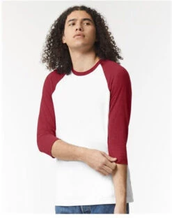 American Apparel CVC Raglan Tee -Thread Logic Store American Apparel CVC Raglan Tee White Heather Cardinal S 8
