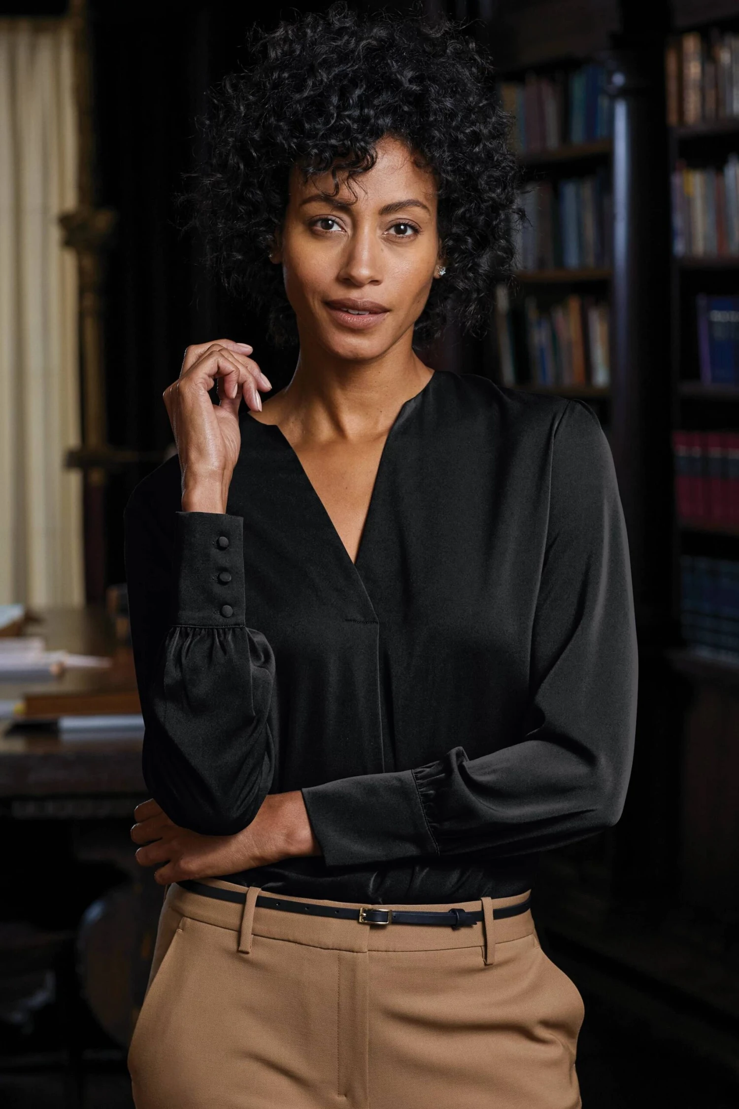 Brooks Brothers Ladies Open-Neck Satin Blouse 2 Brooks Brothers Ladies Open-Neck Satin Blouse - Image 2