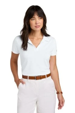 Brooks Brothers Ladies Mesh Pique Performance Polo -Thread Logic Store BB18221 white model front 37af19dc 034f 4975 9bbb b518fe159978
