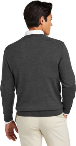 Brooks Brothers Washable Merino V-Neck Sweater 35 Brooks Brothers Washable Merino V-Neck Sweater -Thread Logic Store BB18410 windsorgreyheather model back