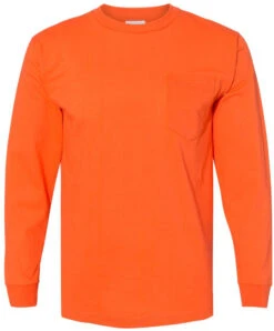 Bayside USA-Made Long Sleeve TShirt With A Pocket 32 Bayside USA-Made Long Sleeve TShirt With A Pocket -Thread Logic Store Bayside USA Made Long Sleeve TShirt with a Pocket Orange S 13