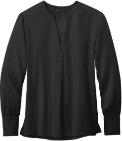 Brooks Brothers Ladies Open-Neck Satin Blouse 32 Brooks Brothers Ladies Open-Neck Satin Blouse -Thread Logic Store Brooks Brothers Ladies Open Neck Satin Blouse Deep Black S 13