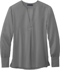 Brooks Brothers Ladies Open-Neck Satin Blouse 20 Brooks Brothers Ladies Open-Neck Satin Blouse -Thread Logic Store Brooks Brothers Ladies Open Neck Satin Blouse Shadow Grey S 1