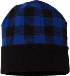 Cap America Plaid Knit With Cuff -Thread Logic Store CAP AMERICA Plaid Knit with Cuff BlackTrue Royal OSFA 3