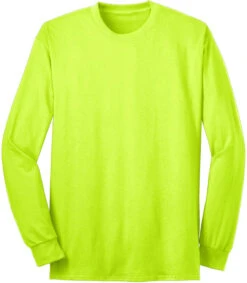 CLOSEOUT - Port Authority Long Sleeve All American Tee 12 CLOSEOUT - Port Authority Long Sleeve All American Tee -Thread Logic Store CLOSEOUT Port Authority Long Sleeve All American Tee Safety Green 4XL 5