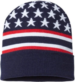 Cap America USA-Made Off Center Patriotic Cuffed Beanie -Thread Logic Store Cap America USA Made Patriotic Cuffed Beanie Navy Flag OSFA 5