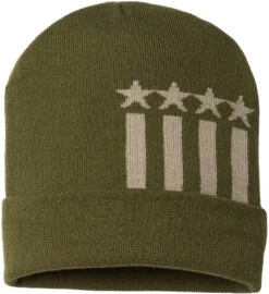 Cap America USA-Made Off Center Patriotic Cuffed Beanie -Thread Logic Store Cap America USA Made Patriotic Cuffed Beanie OliveKhaki Stars OSFA 7