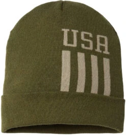Cap America USA-Made Off Center Patriotic Cuffed Beanie -Thread Logic Store Cap America USA Made Patriotic Cuffed Beanie OliveKhaki USA OSFA 9