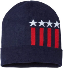 Cap America USA-Made Off Center Patriotic Cuffed Beanie -Thread Logic Store Cap America USA Made Patriotic Cuffed Beanie True NavyWhiteTrue Red Stars OSFA 11