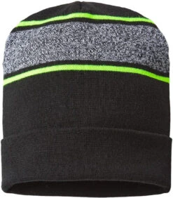 Cap America USA-Made Variegated Striped Cuffed Beanie -Thread Logic Store Cap America USA Made Variegated Striped Cuffed Beanie BlackNeon Yellow OSFA 2