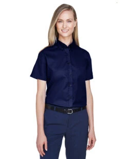 Core 365 Ladies Optimum Short-Sleeve Twill Shirt -Thread Logic Store Core 365 Ladies Optimum Short Sleeve Twill Shirt Classic Navy XS 7