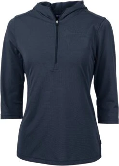 Cutter & Buck Ladies Virtue Eco Pique Half Zip Hoodie -Thread Logic Store Cutter Buck Ladies Virtue Eco Pique Half Zip Hoodie Navy Blue S 4