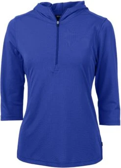 Cutter & Buck Ladies Virtue Eco Pique Half Zip Hoodie -Thread Logic Store Cutter Buck Ladies Virtue Eco Pique Half Zip Hoodie Tour Blue S 5