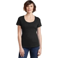 CLOSEOUT - District Women's Perfect Weight Scoop Tee -Thread Logic Store DM106L black model front 042015 de5a12ea 6106 45e9 8bf7 7b528702f4d3