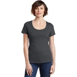 CLOSEOUT - District Women's Perfect Weight Scoop Tee -Thread Logic Store DM106L charcoal model front 042015 6610fd53 22cf 4ece a371 6261e5276204