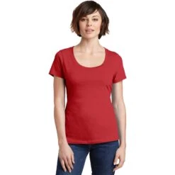 CLOSEOUT - District Women's Perfect Weight Scoop Tee -Thread Logic Store DM106L classicred model front 042015 8dce7a8a 2d37 42a4 9c99 fe8b4b496dd2