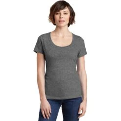 CLOSEOUT - District Women's Perfect Weight Scoop Tee -Thread Logic Store DM106L hthrdnickel model front 042015 9131c8d7 6be8 42f4 b77f 1f2da618af65