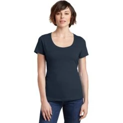 CLOSEOUT - District Women's Perfect Weight Scoop Tee -Thread Logic Store DM106L newnavy model front 042015 15aaf4e4 15b1 4fd3 8507 5888463405cc