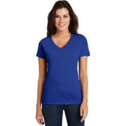 CLOSEOUT - District Women's Super Slub V-Neck Tee -Thread Logic Store DM3501 deeproyal model front 052016