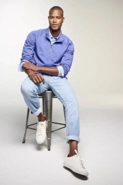 District Lightweight Fleece 1/4-Zip -Thread Logic Store DM392 HeatheredDeepRoyal Model Lifestyle FD23 1 1