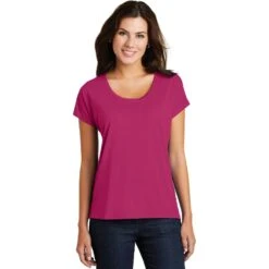CLOSEOUT - District Women's Drapey Dolman Tee -Thread Logic Store DM412 pinkazalea model front 052016