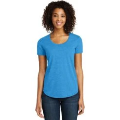 CLOSEOUT - District Women's Fitted Very Important Tee Scoop Neck -Thread Logic Store DT6401 hthrbrightturquoise model front 072017