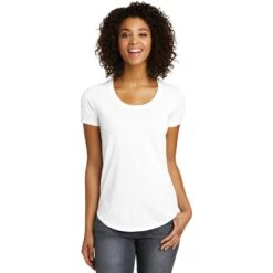 CLOSEOUT - District Women's Fitted Very Important Tee Scoop Neck -Thread Logic Store DT6401 white model front 072017