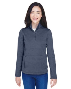 OUTLET-Devon & Jones Ladies Newbury Mélange Fleece Quarter-Zip -Thread Logic Store Devon Jones Ladies Newbury Melange Fleece Quarter Zip Navy Heather S 13