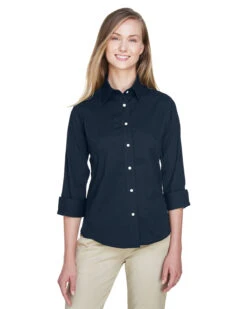 Devon & Jones Ladies Perfect Fit 3/4-Sleeve Stretch Poplin Blouse -Thread Logic Store Devon Jones Ladies Perfect Fit 34 Sleeve Stretch Poplin Blouse Navy S 7