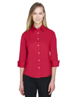 Devon & Jones Ladies Perfect Fit 3/4-Sleeve Stretch Poplin Blouse -Thread Logic Store Devon Jones Ladies Perfect Fit 34 Sleeve Stretch Poplin Blouse Red S 10