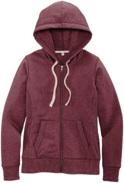 District Ladies Re-Fleece Full-Zip Hoodie -Thread Logic Store District Ladies Re Fleece Full Zip Hoodie Maroon Heather S 1