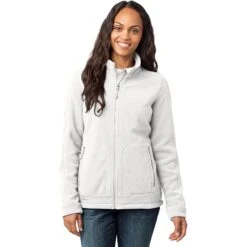 CLOSEOUT - Eddie Bauer Ladies Wind-Resistant Full-Zip Fleece Jacket -Thread Logic Store EB231 OffWhite Model Front 062612