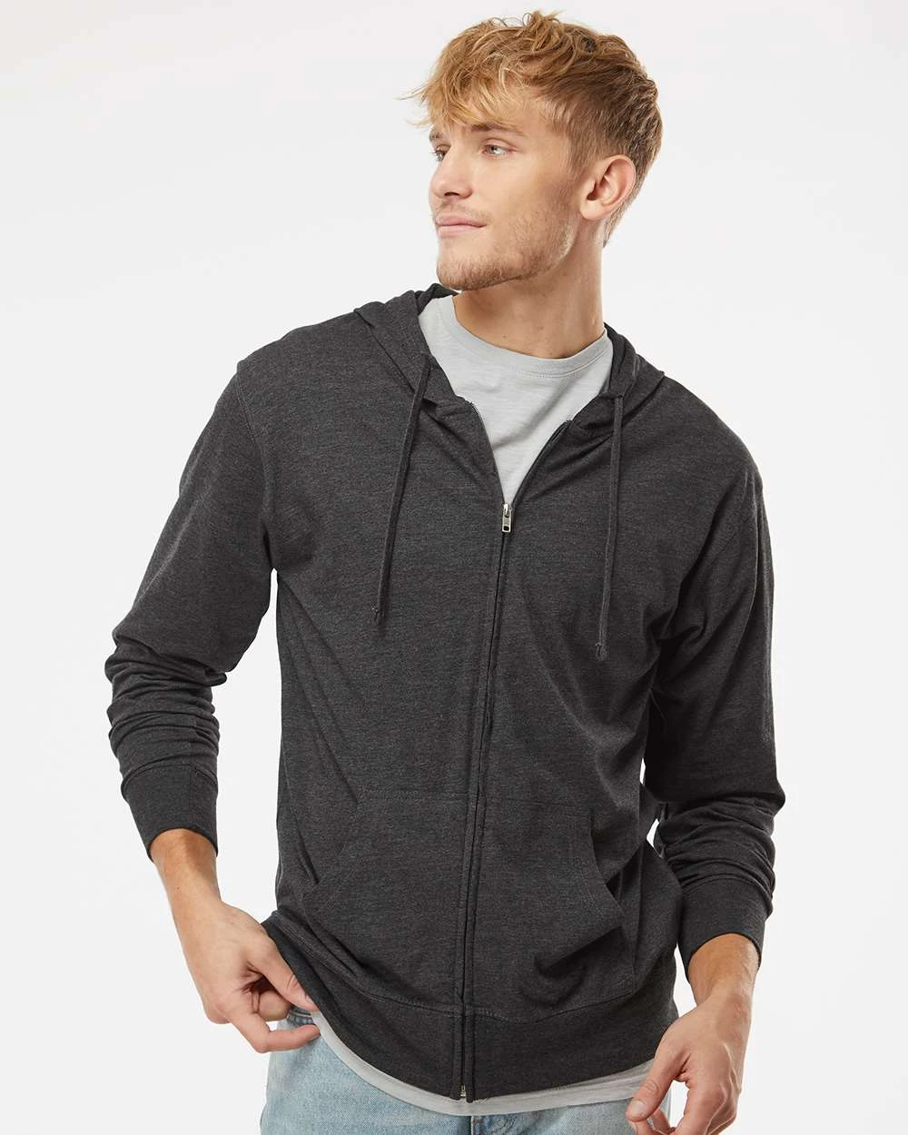 Independent Trading Co. Lightweight Jersey Full-Zip Hooded T-Shirt 11 Independent Trading Co. Lightweight Jersey Full-Zip Hooded T-Shirt - Image 11