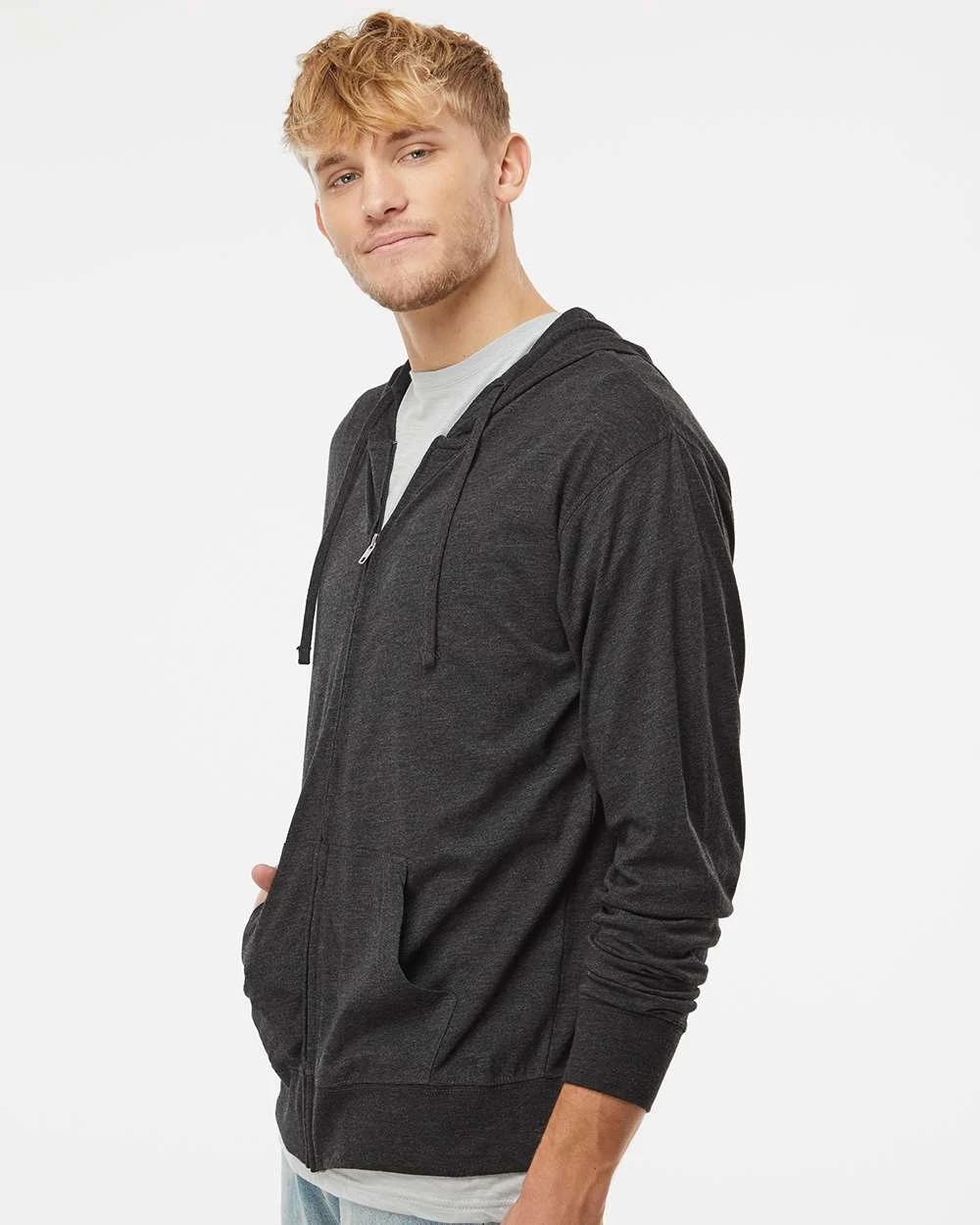 Independent Trading Co. Lightweight Jersey Full-Zip Hooded T-Shirt 12 Independent Trading Co. Lightweight Jersey Full-Zip Hooded T-Shirt - Image 12