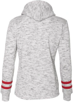 J America Ladies Mélange Fleece Striped-Sleeve Hooded Sweatshirt -Thread Logic Store J America Ladies Melange Fleece Striped Sleeve Hooded Sweatshirt 14