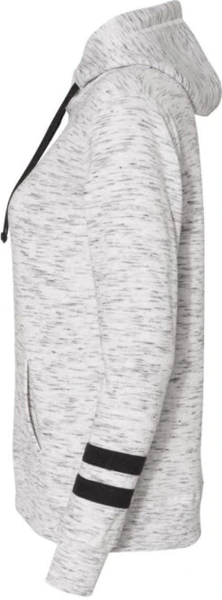 J America Ladies Mélange Fleece Striped-Sleeve Hooded Sweatshirt -Thread Logic Store J America Ladies Melange Fleece Striped Sleeve Hooded Sweatshirt 3