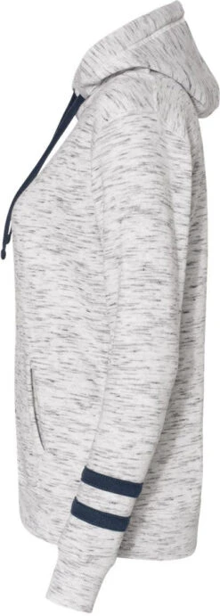 J America Ladies Mélange Fleece Striped-Sleeve Hooded Sweatshirt -Thread Logic Store J America Ladies Melange Fleece Striped Sleeve Hooded Sweatshirt 9