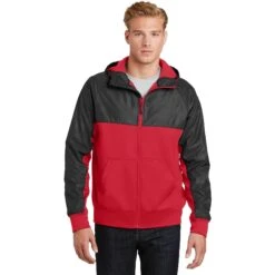 CLOSEOUT - Sport-Tek Embossed Hybrid Full-Zip Hooded Jacket 6 CLOSEOUT - Sport-Tek Embossed Hybrid Full-Zip Hooded Jacket -Thread Logic Store JST50 deepredblack model front 012016