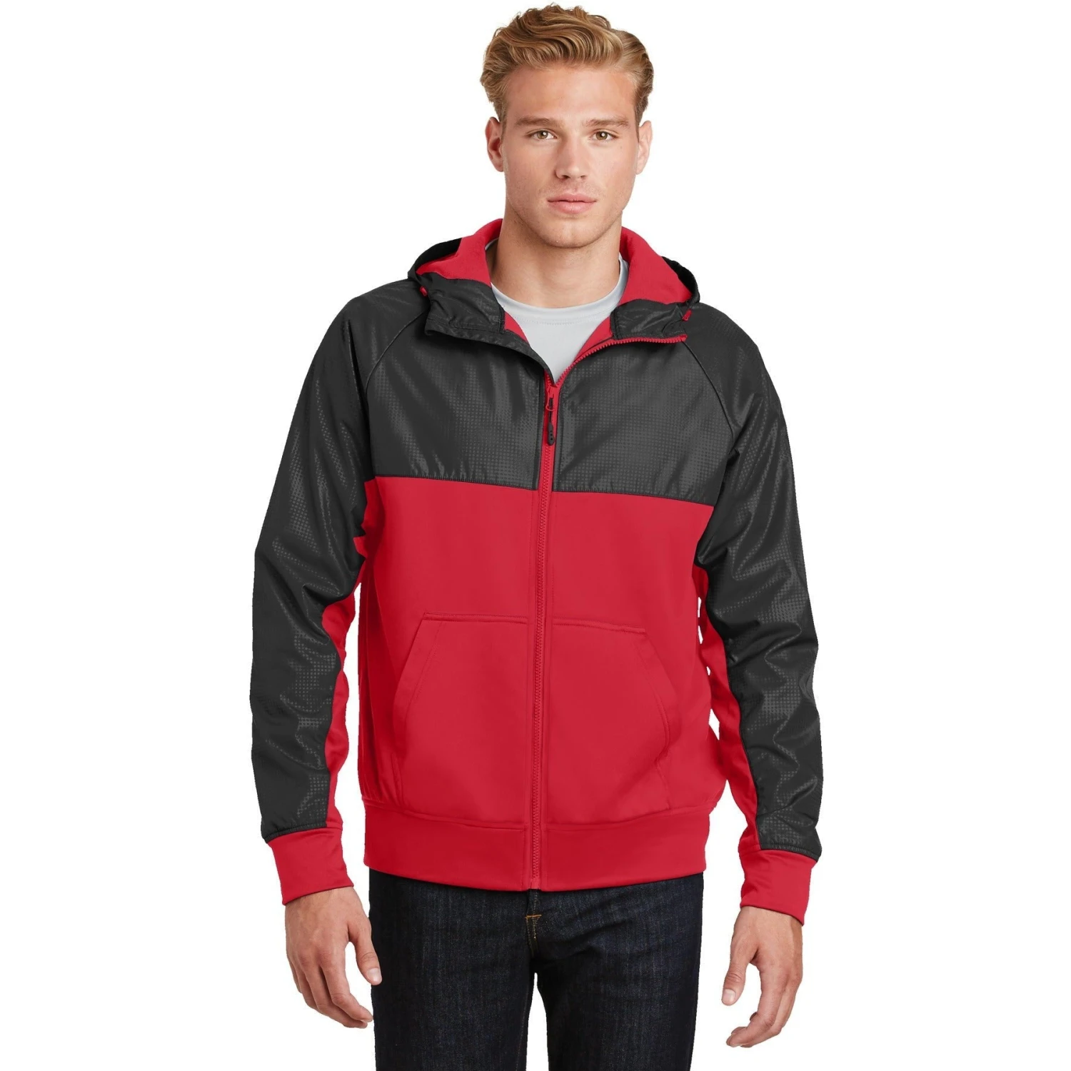 CLOSEOUT - Sport-Tek Embossed Hybrid Full-Zip Hooded Jacket 3 CLOSEOUT - Sport-Tek Embossed Hybrid Full-Zip Hooded Jacket - Image 3