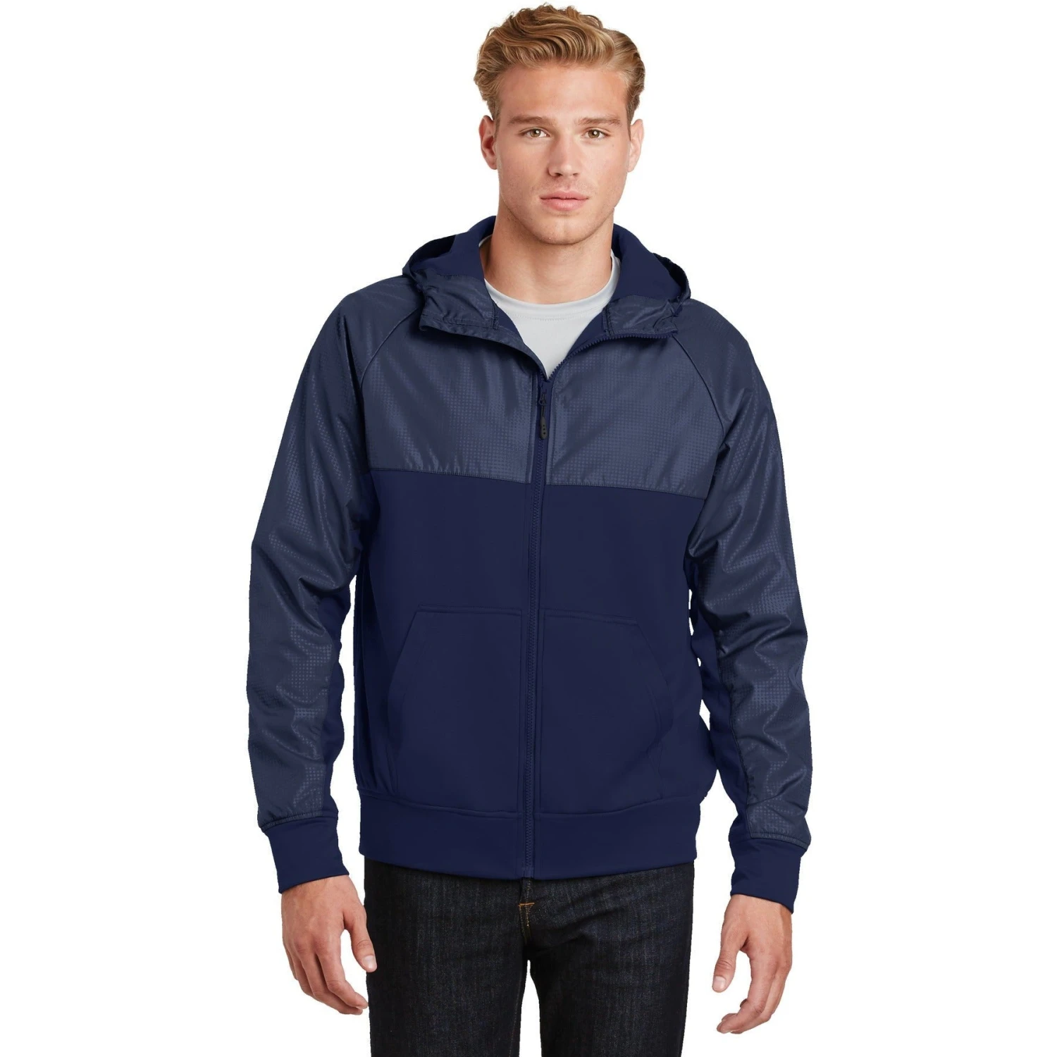 CLOSEOUT - Sport-Tek Embossed Hybrid Full-Zip Hooded Jacket 2 CLOSEOUT - Sport-Tek Embossed Hybrid Full-Zip Hooded Jacket - Image 2