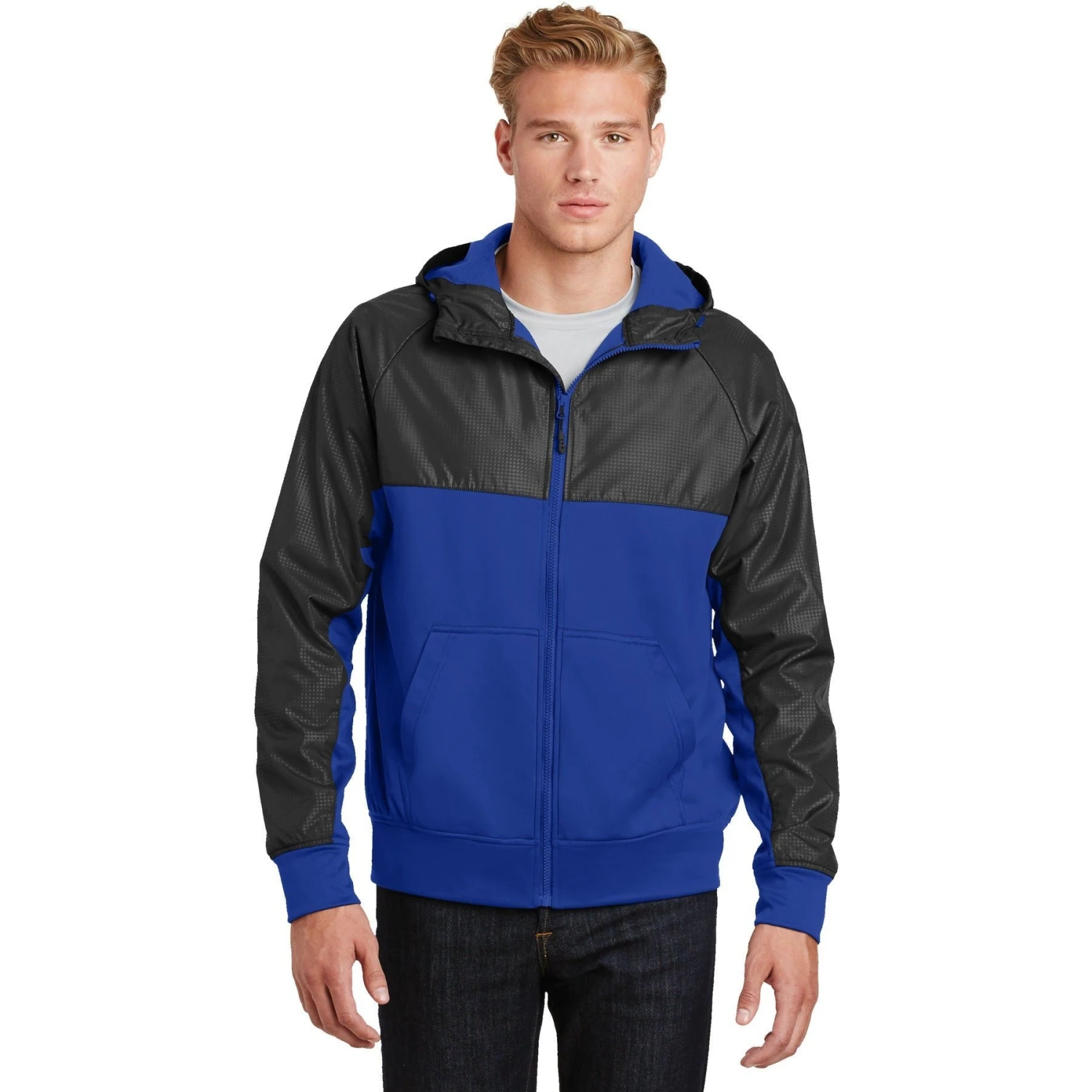 CLOSEOUT - Sport-Tek Embossed Hybrid Full-Zip Hooded Jacket 4 CLOSEOUT - Sport-Tek Embossed Hybrid Full-Zip Hooded Jacket - Image 4
