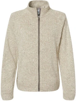 J. America Ladies Traverse Full-Zip Sweatshirt -Thread Logic Store J America Ladies Traverse Full Zip Sweatshirt Oatmeal Herringbone S 7